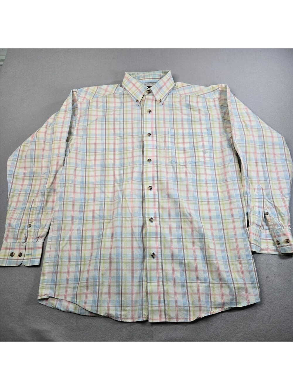 Ariat Pro Series Mens Button Down Shirt M Green Blue Plaid Long Sleeve Western